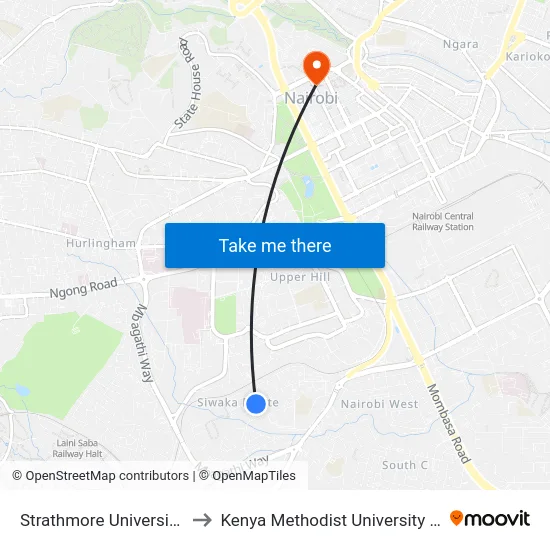 Strathmore University/Siwaka to Kenya Methodist University (Kemu Hub) map