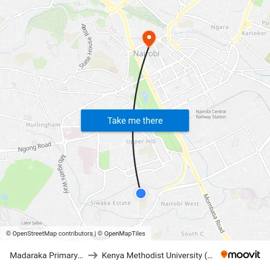 Madaraka Primary School to Kenya Methodist University (Kemu Hub) map