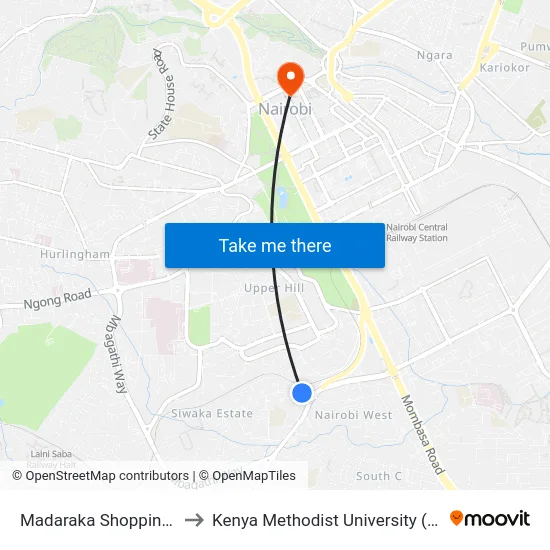 Madaraka Shopping Centre to Kenya Methodist University (Kemu Hub) map