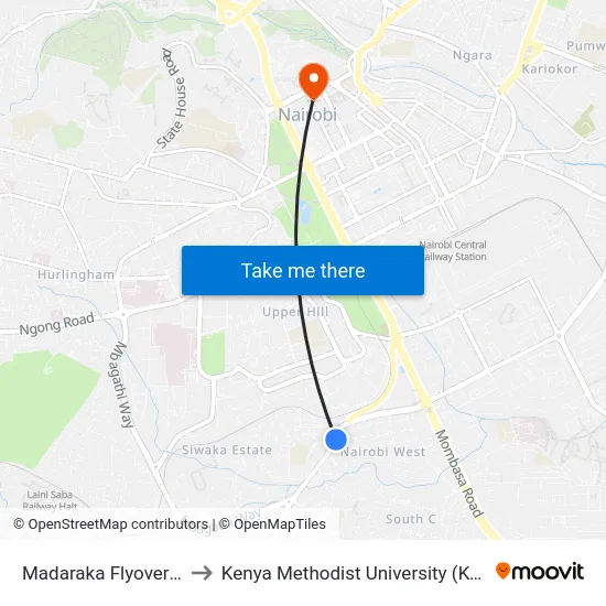 Madaraka Flyover Stage to Kenya Methodist University (Kemu Hub) map