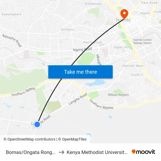 Bomas/Ongata Rongai Junction to Kenya Methodist University (Kemu Hub) map