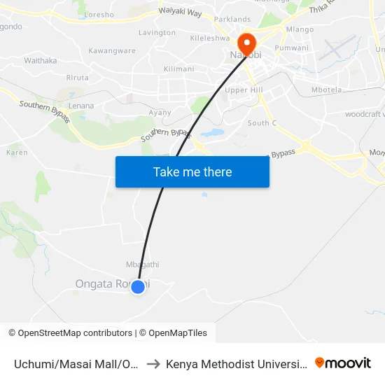 Uchumi/Masai Mall/Ongata Rongai to Kenya Methodist University (Kemu Hub) map