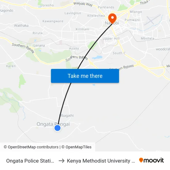 Ongata Police Station/Nyotu to Kenya Methodist University (Kemu Hub) map