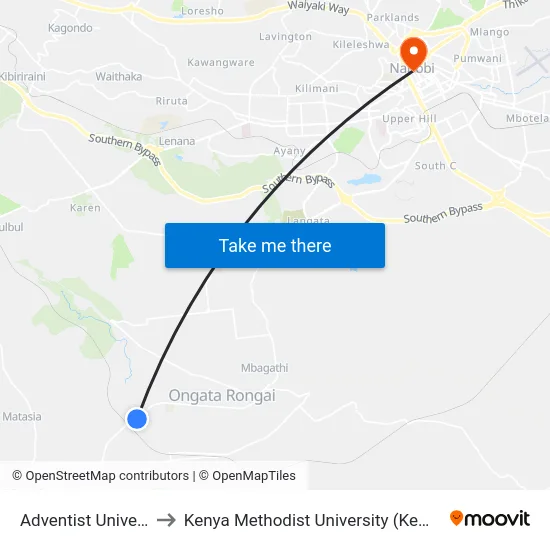 Adventist University to Kenya Methodist University (Kemu Hub) map