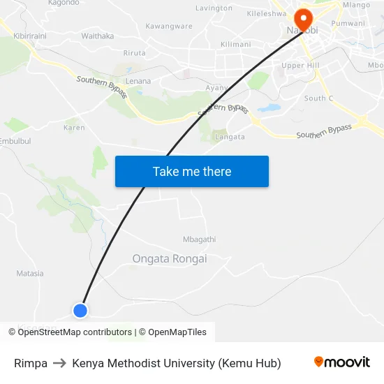 Rimpa to Kenya Methodist University (Kemu Hub) map