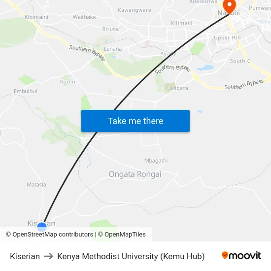 Kiserian to Kenya Methodist University (Kemu Hub) map