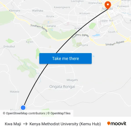 Kwa Maji to Kenya Methodist University (Kemu Hub) map