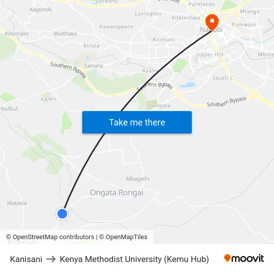Kanisani to Kenya Methodist University (Kemu Hub) map