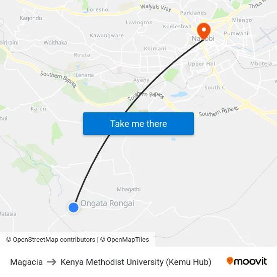 Magacia to Kenya Methodist University (Kemu Hub) map