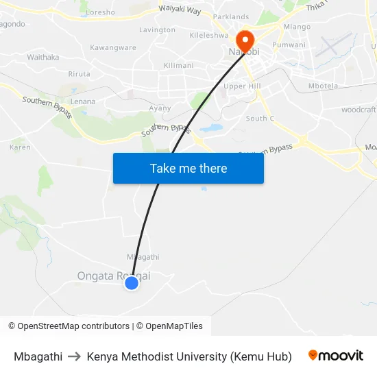Mbagathi to Kenya Methodist University (Kemu Hub) map