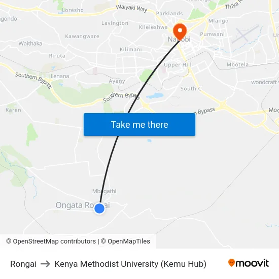 Rongai to Kenya Methodist University (Kemu Hub) map