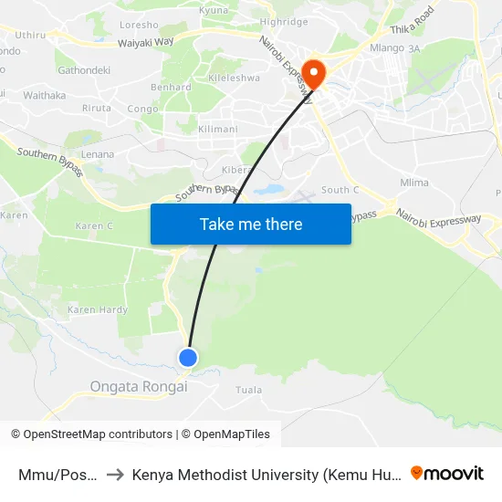 Mmu/Posta to Kenya Methodist University (Kemu Hub) map