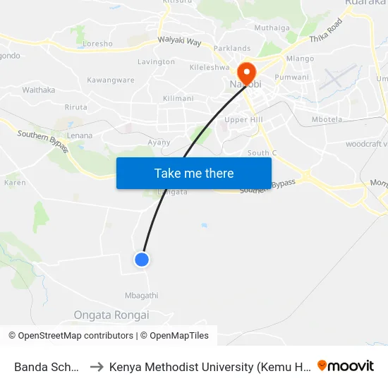 Banda School to Kenya Methodist University (Kemu Hub) map