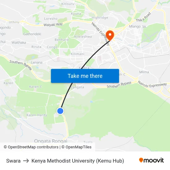 Swara to Kenya Methodist University (Kemu Hub) map