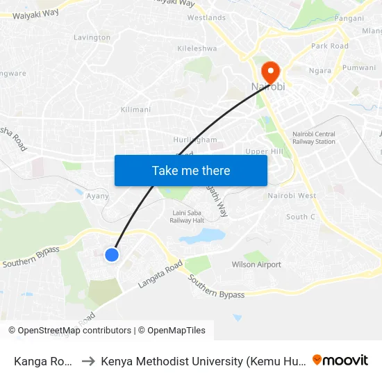 Kanga Road to Kenya Methodist University (Kemu Hub) map
