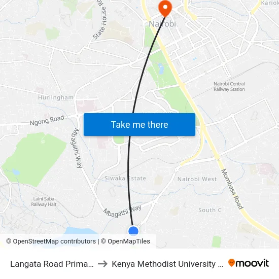 Langata Road Primary School to Kenya Methodist University (Kemu Hub) map