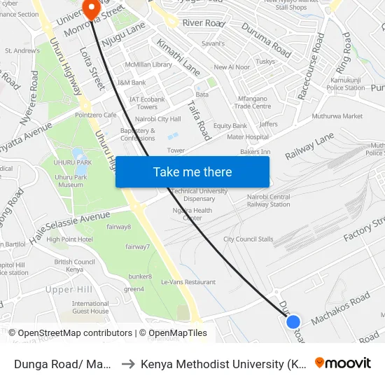 Dunga Road/ Machakos to Kenya Methodist University (Kemu Hub) map