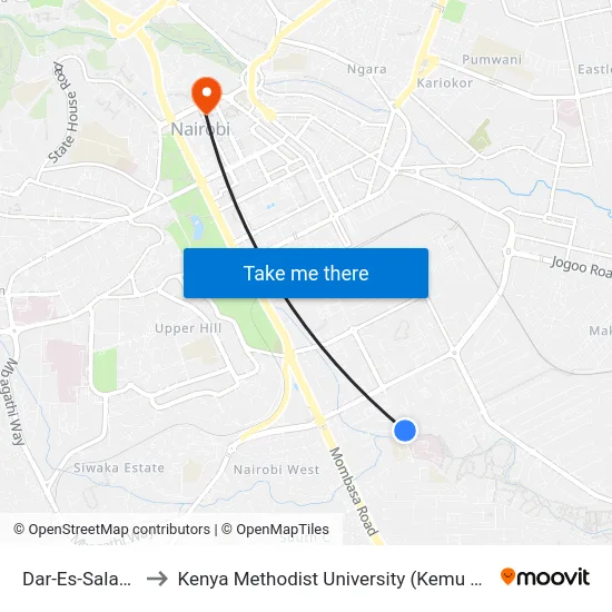 Dar-Es-Salaam to Kenya Methodist University (Kemu Hub) map