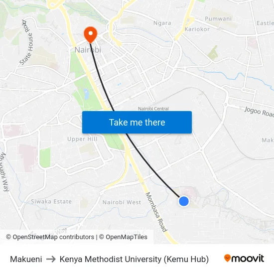 Makueni to Kenya Methodist University (Kemu Hub) map