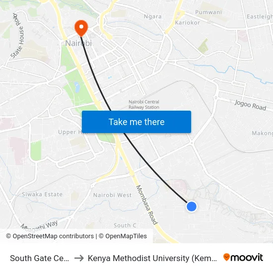 South Gate Centre to Kenya Methodist University (Kemu Hub) map