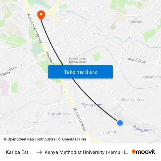 Kariba Estate to Kenya Methodist University (Kemu Hub) map