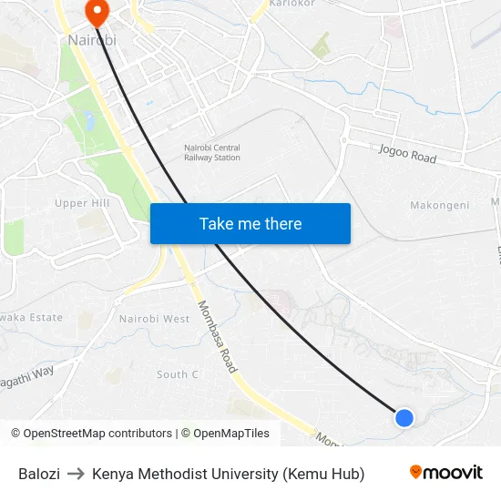 Balozi to Kenya Methodist University (Kemu Hub) map