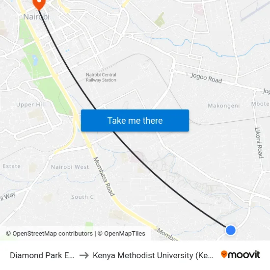 Diamond Park Estate to Kenya Methodist University (Kemu Hub) map