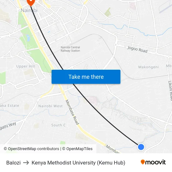 Balozi to Kenya Methodist University (Kemu Hub) map