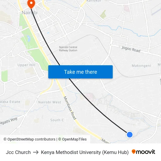 Jcc Church to Kenya Methodist University (Kemu Hub) map