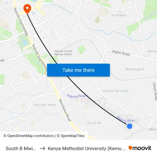 South B Mwisho to Kenya Methodist University (Kemu Hub) map