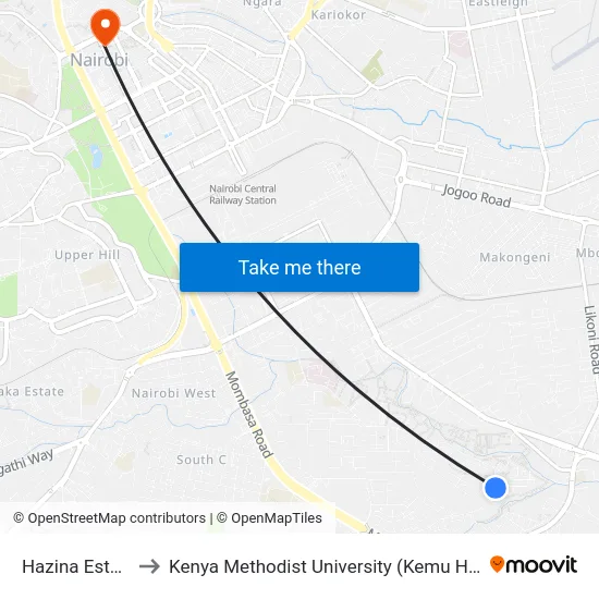 Hazina Estate to Kenya Methodist University (Kemu Hub) map