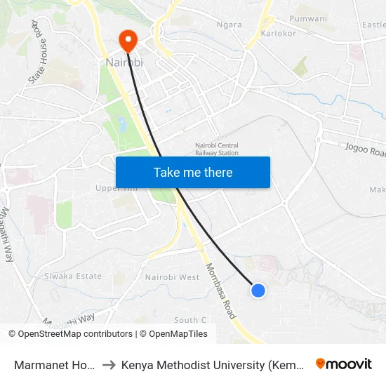 Marmanet House to Kenya Methodist University (Kemu Hub) map