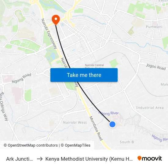 Ark Junction to Kenya Methodist University (Kemu Hub) map
