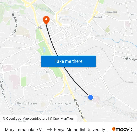 Mary Immaculate Vct Centre to Kenya Methodist University (Kemu Hub) map