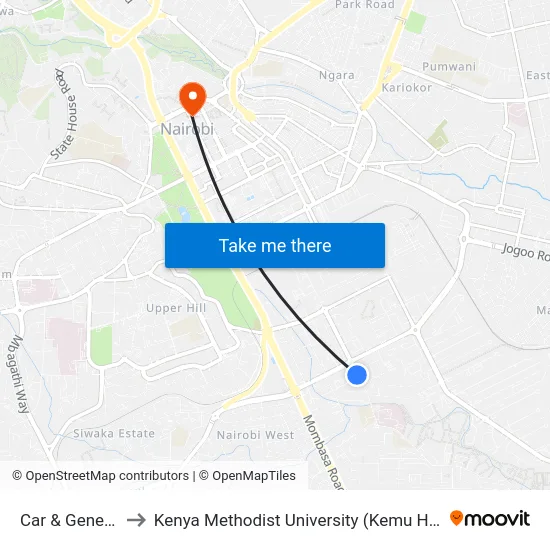 Car & General to Kenya Methodist University (Kemu Hub) map