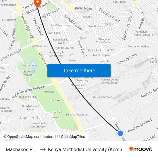 Machakos Road to Kenya Methodist University (Kemu Hub) map
