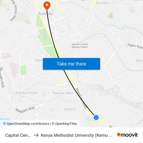 Capital Centre to Kenya Methodist University (Kemu Hub) map