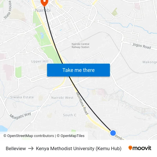 Belleview to Kenya Methodist University (Kemu Hub) map