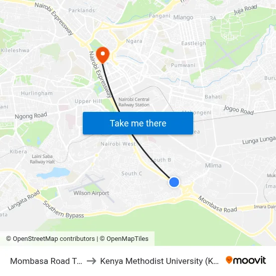 Mombasa Road Turnoff to Kenya Methodist University (Kemu Hub) map