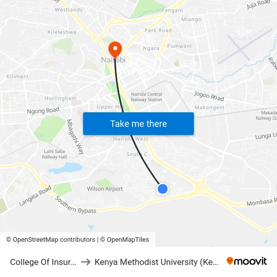 College Of Insurance to Kenya Methodist University (Kemu Hub) map