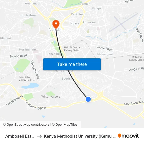 Amboseli Estate to Kenya Methodist University (Kemu Hub) map