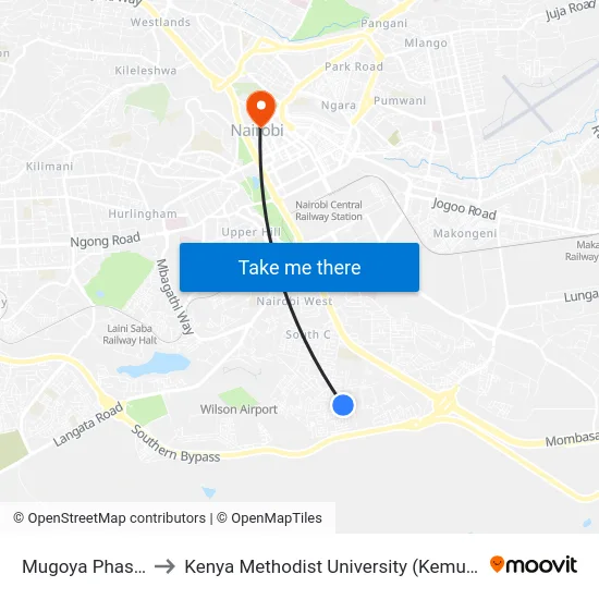 Mugoya Phase 4 to Kenya Methodist University (Kemu Hub) map