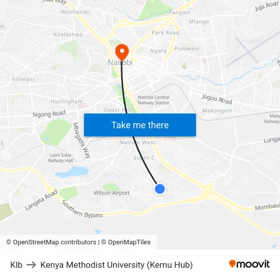 Klb to Kenya Methodist University (Kemu Hub) map