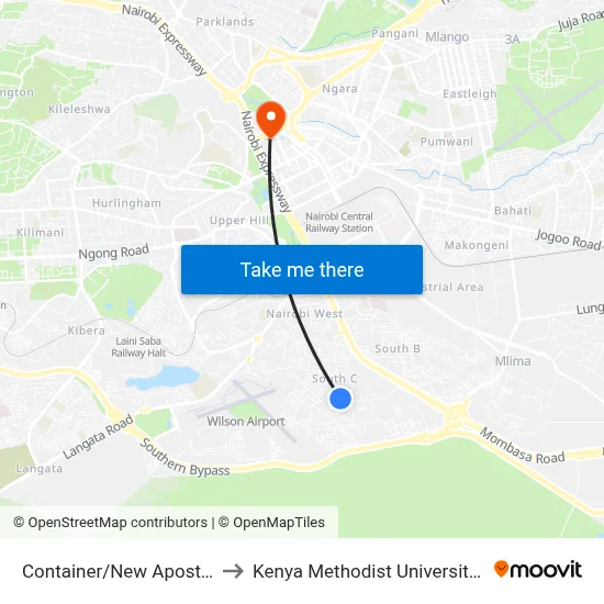 Container/New Apostolic Church to Kenya Methodist University (Kemu Hub) map