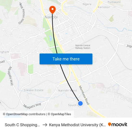South C Shopping Centre to Kenya Methodist University (Kemu Hub) map