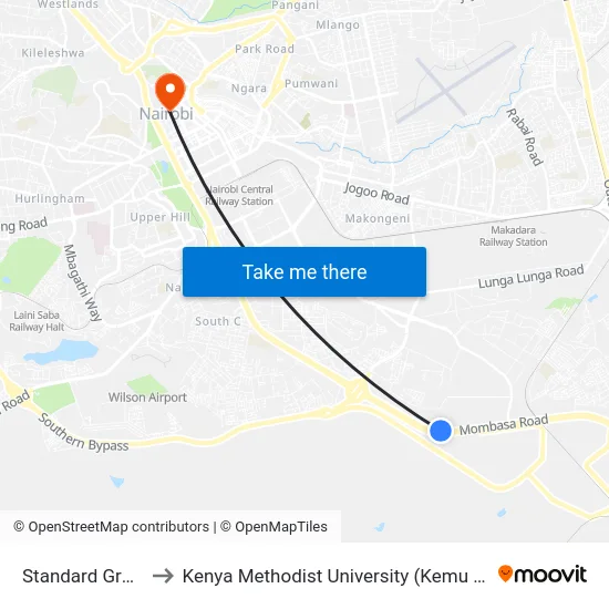 Standard Group to Kenya Methodist University (Kemu Hub) map