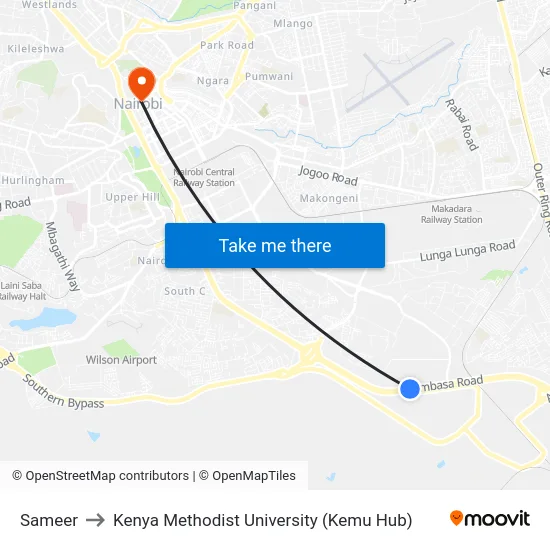 Sameer to Kenya Methodist University (Kemu Hub) map