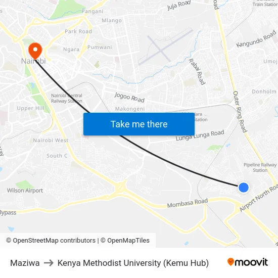 Maziwa to Kenya Methodist University (Kemu Hub) map