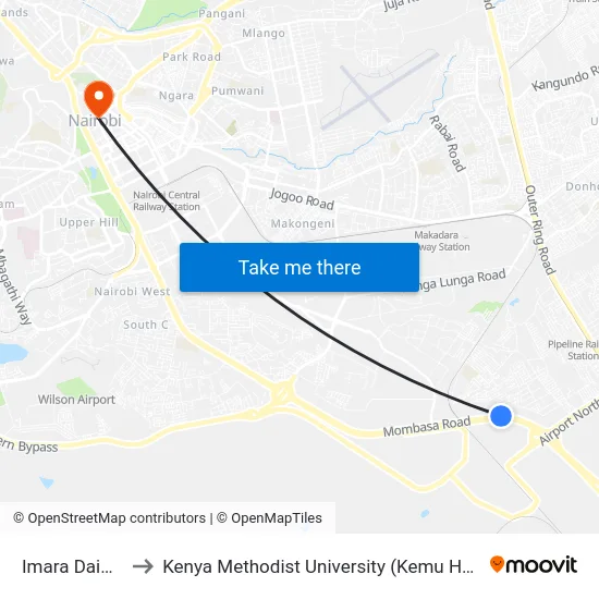 Imara Daima to Kenya Methodist University (Kemu Hub) map