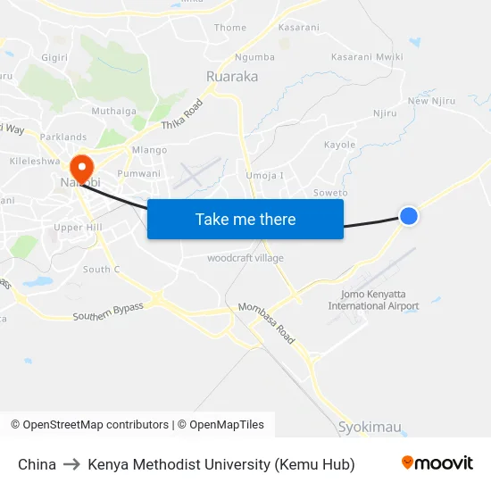 China to Kenya Methodist University (Kemu Hub) map